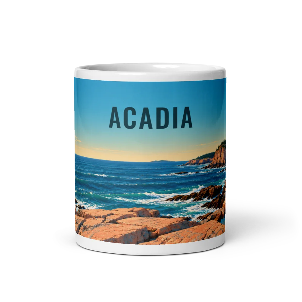 Acadia travel artwork on a ceramic mug, 11 oz