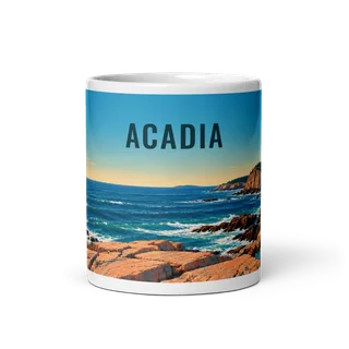 Acadia travel artwork on a ceramic mug, 11 oz