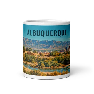 Albuquerque travel artwork on a ceramic mug, 11 oz