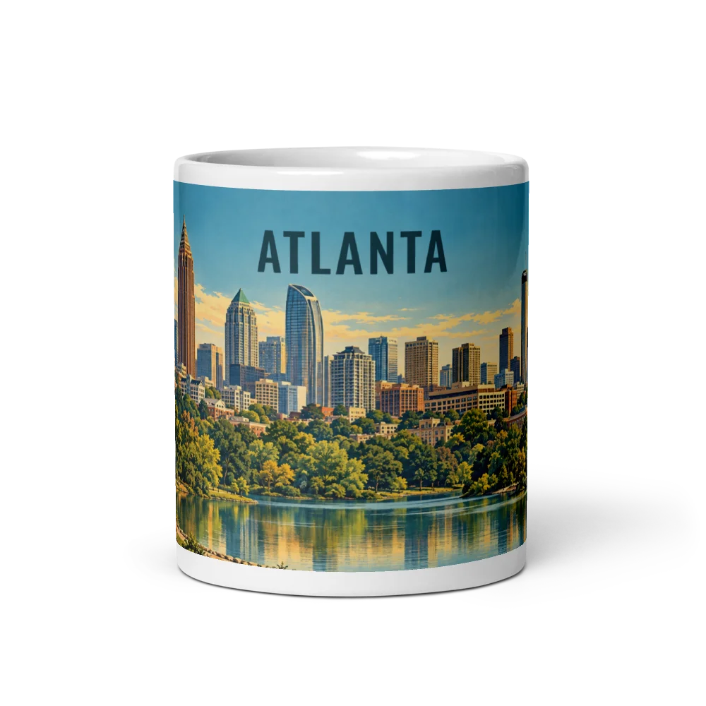 Atlanta travel artwork on a ceramic mug, 11 oz