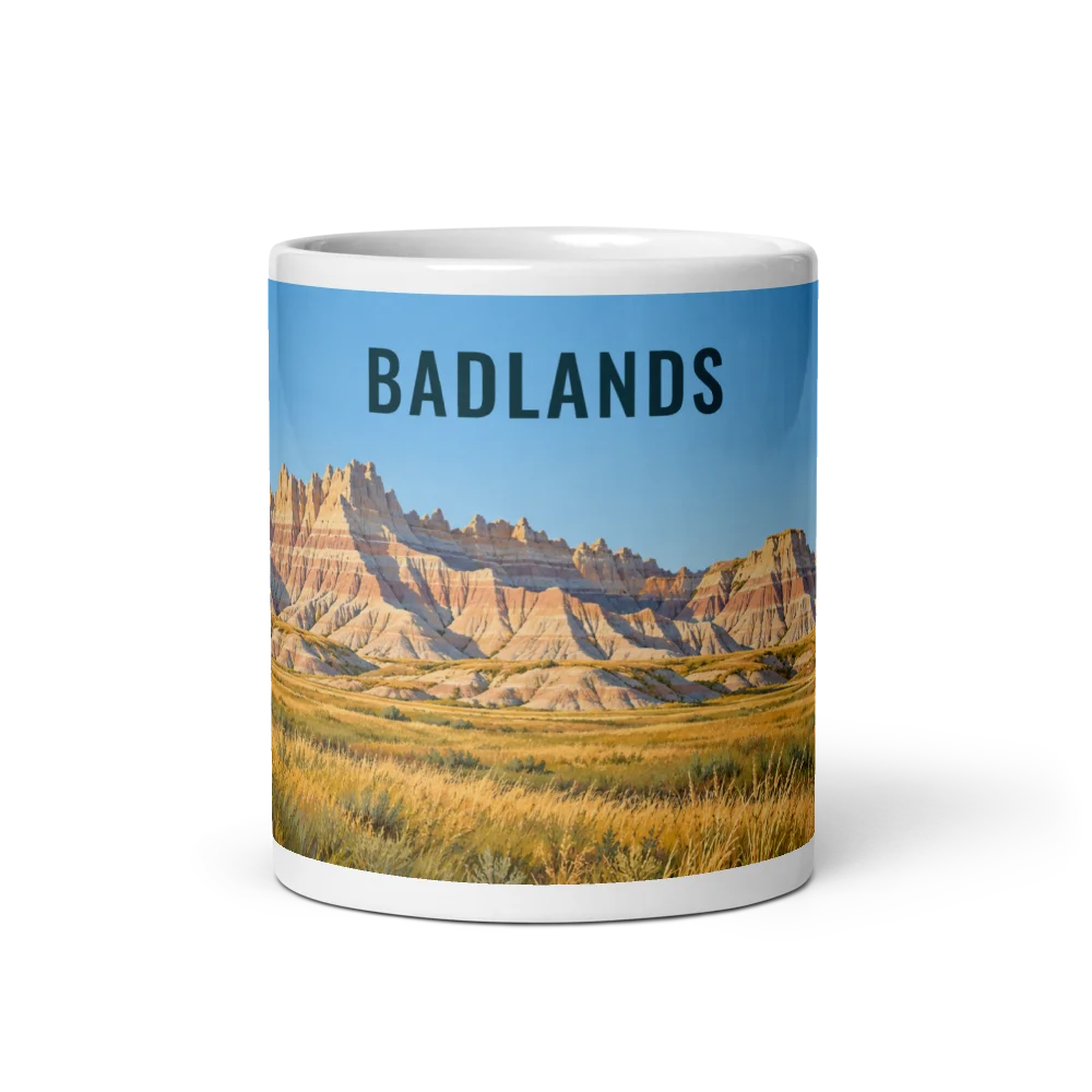 Badlands travel artwork on a ceramic mug, 11 oz