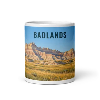 Badlands travel artwork on a ceramic mug, 11 oz
