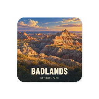 Badlands travel artwork on a coaster