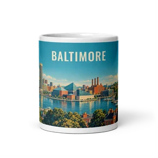 Baltimore travel artwork on a ceramic mug, 11 oz