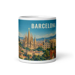 Barcelona travel artwork on a ceramic mug, 11 oz