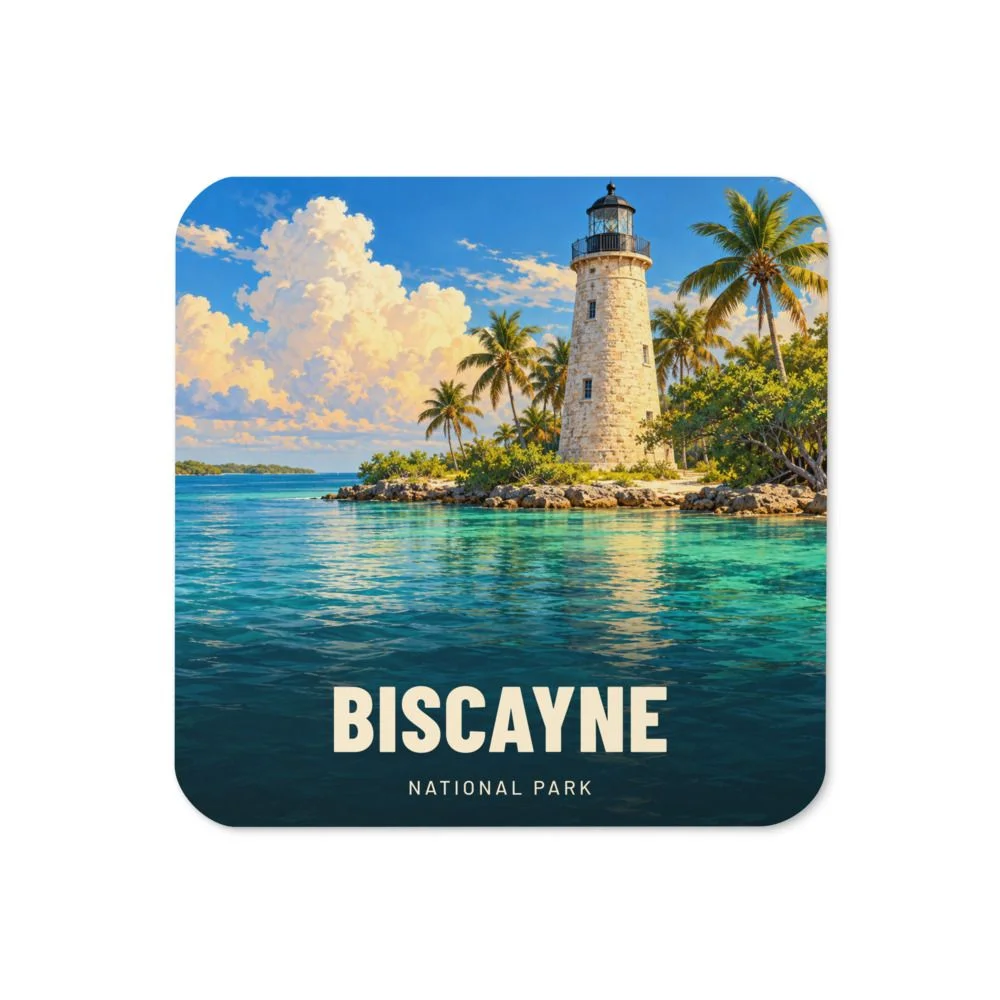 Biscayne travel artwork on a coaster