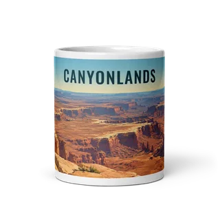 Canyonlands travel artwork on a ceramic mug, 11 oz