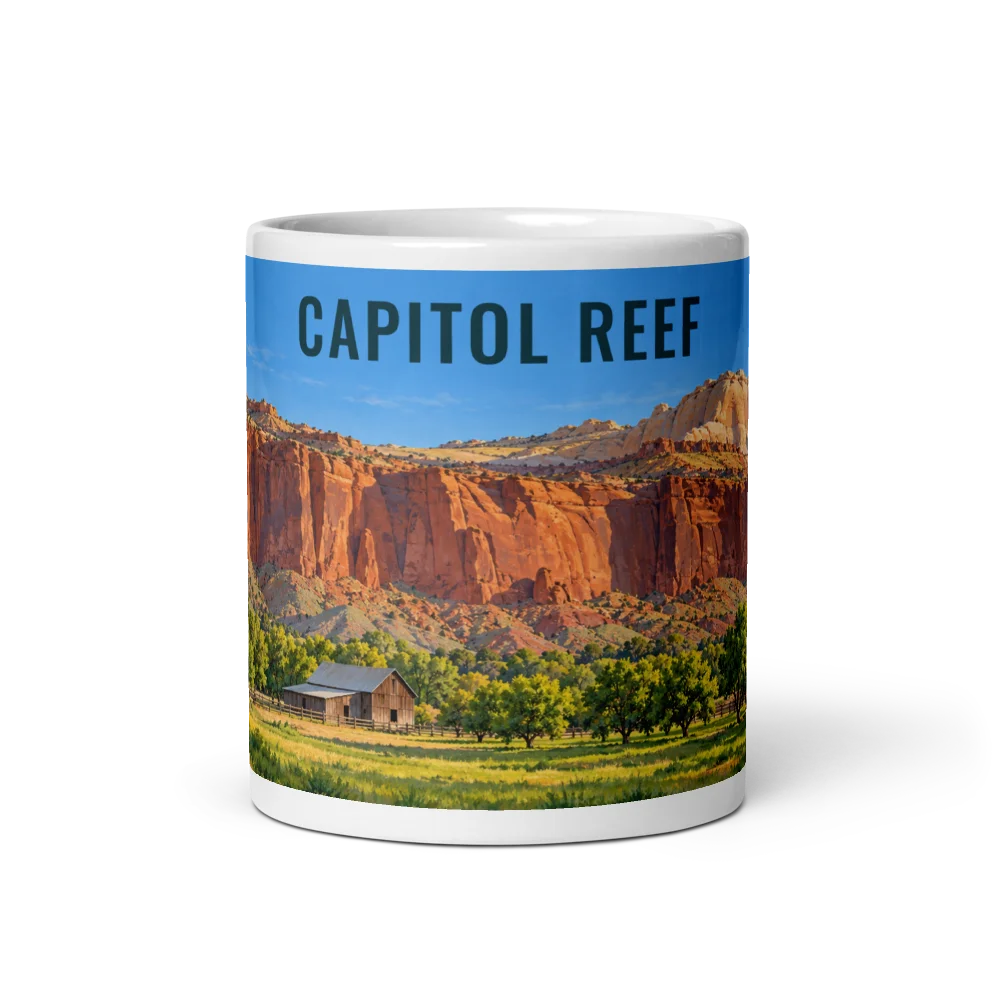 Capitol Reef travel artwork on a ceramic mug, 11 oz