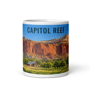 Capitol Reef travel artwork on a ceramic mug, 11 oz