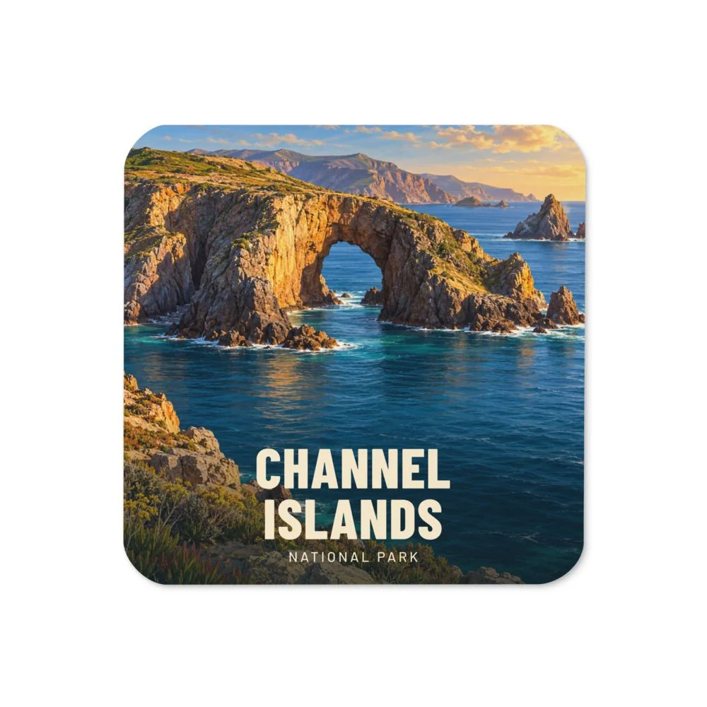 Channel Islands travel artwork on a coaster