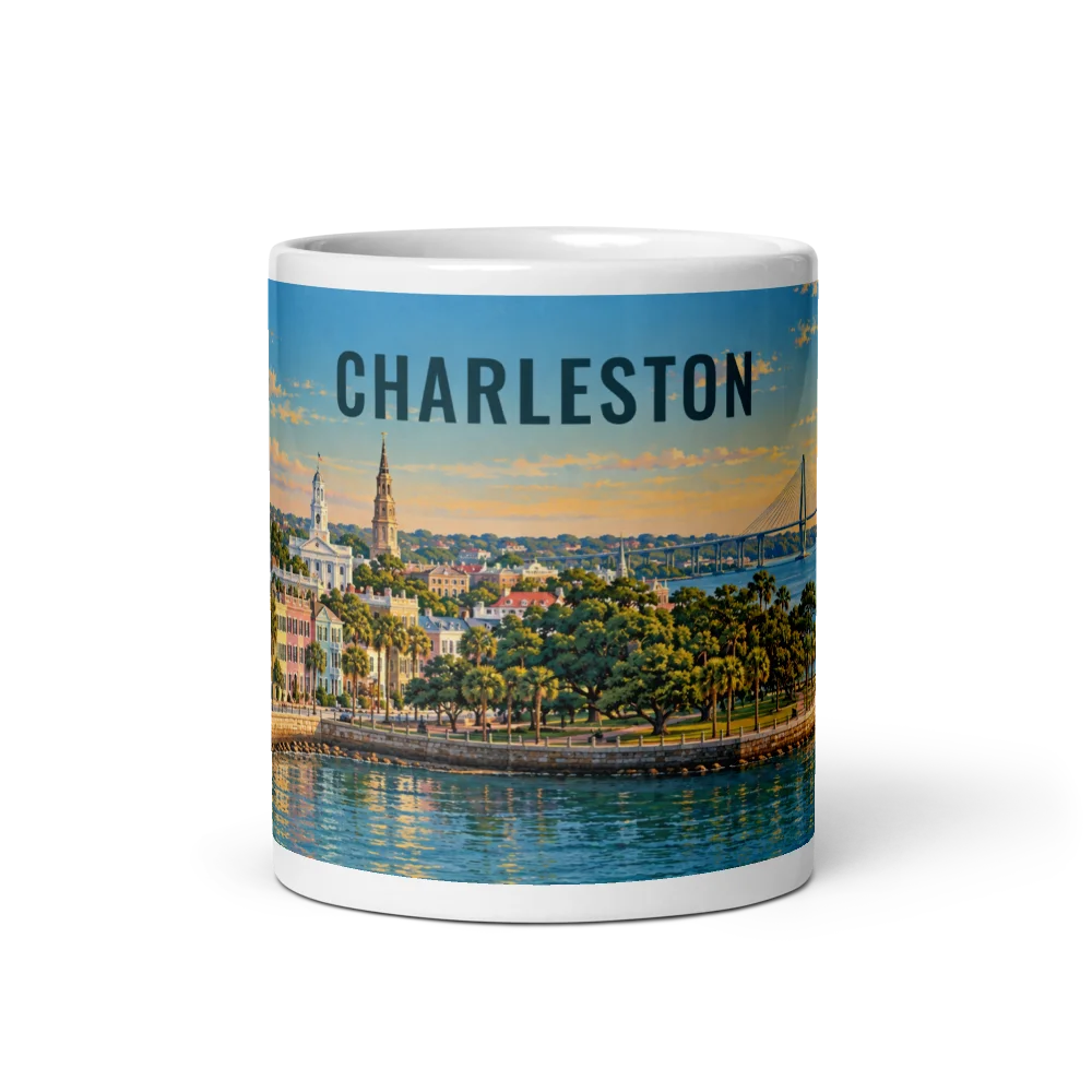 Charleston, South Carolina travel artwork on a ceramic mug, 11 oz