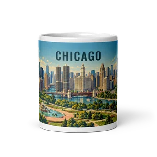 Chicago travel artwork on a ceramic mug, 11 oz