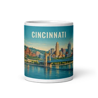 Cincinnati travel artwork on a ceramic mug, 11 oz