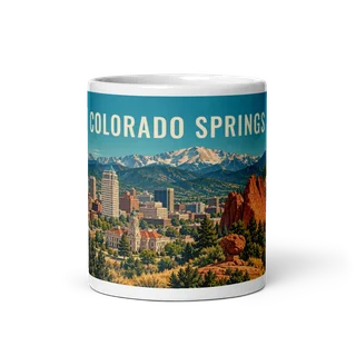 Colorado Springs travel artwork on a ceramic mug, 11 oz