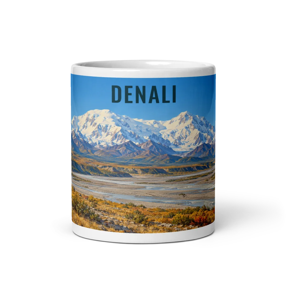 Denali travel artwork on a ceramic mug, 11 oz