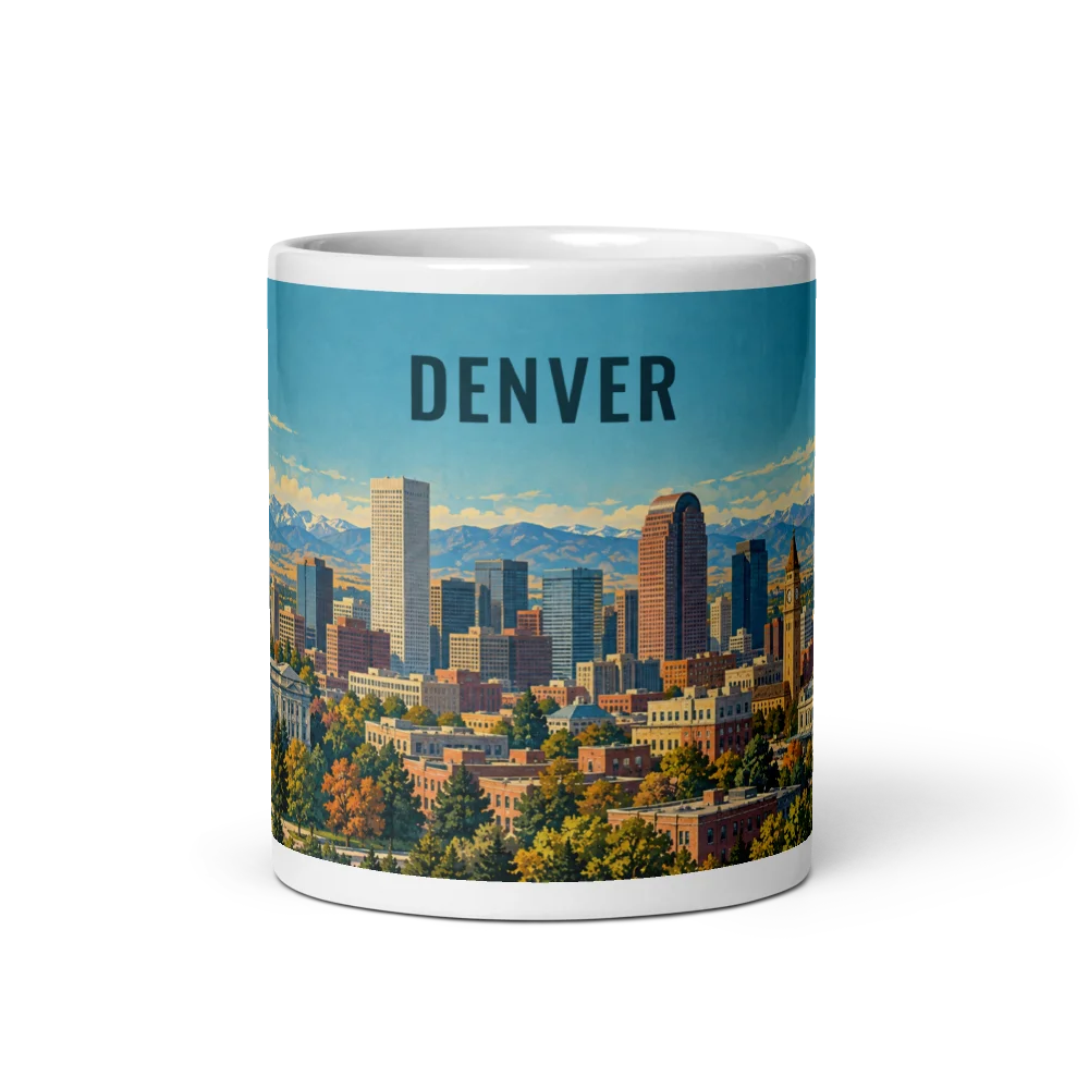 Denver travel artwork on a ceramic mug, 11 oz