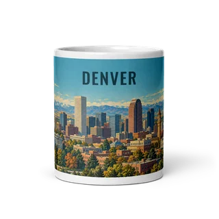 Denver travel artwork on a ceramic mug, 11 oz