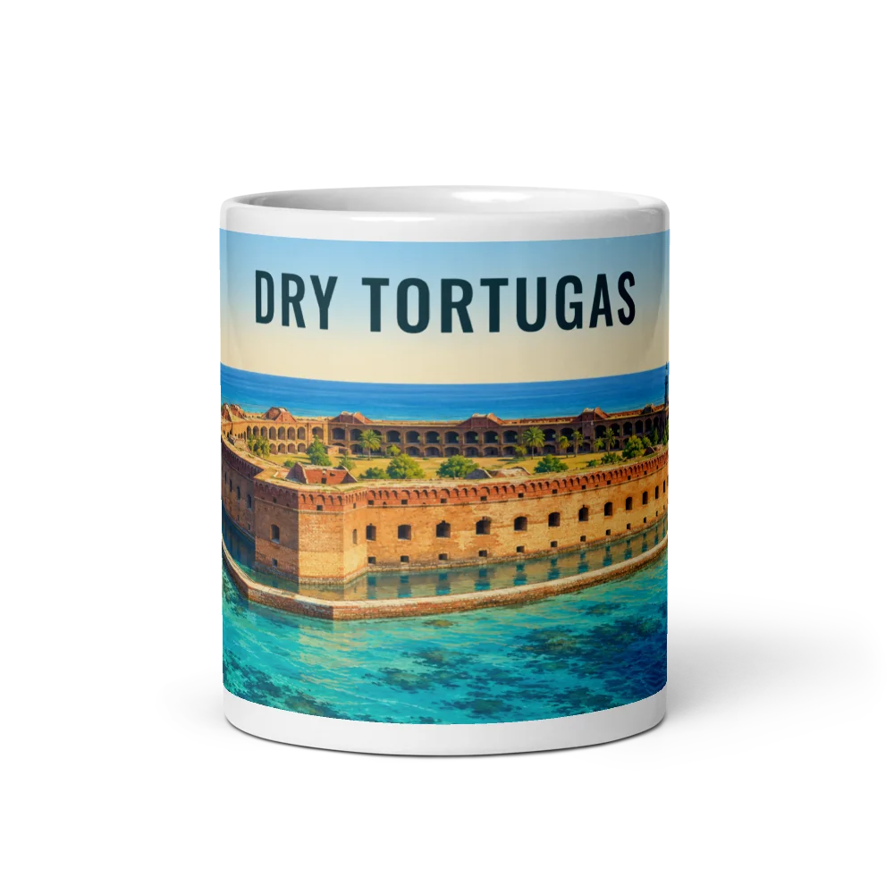 Dry Tortugas travel artwork on a ceramic mug, 11 oz