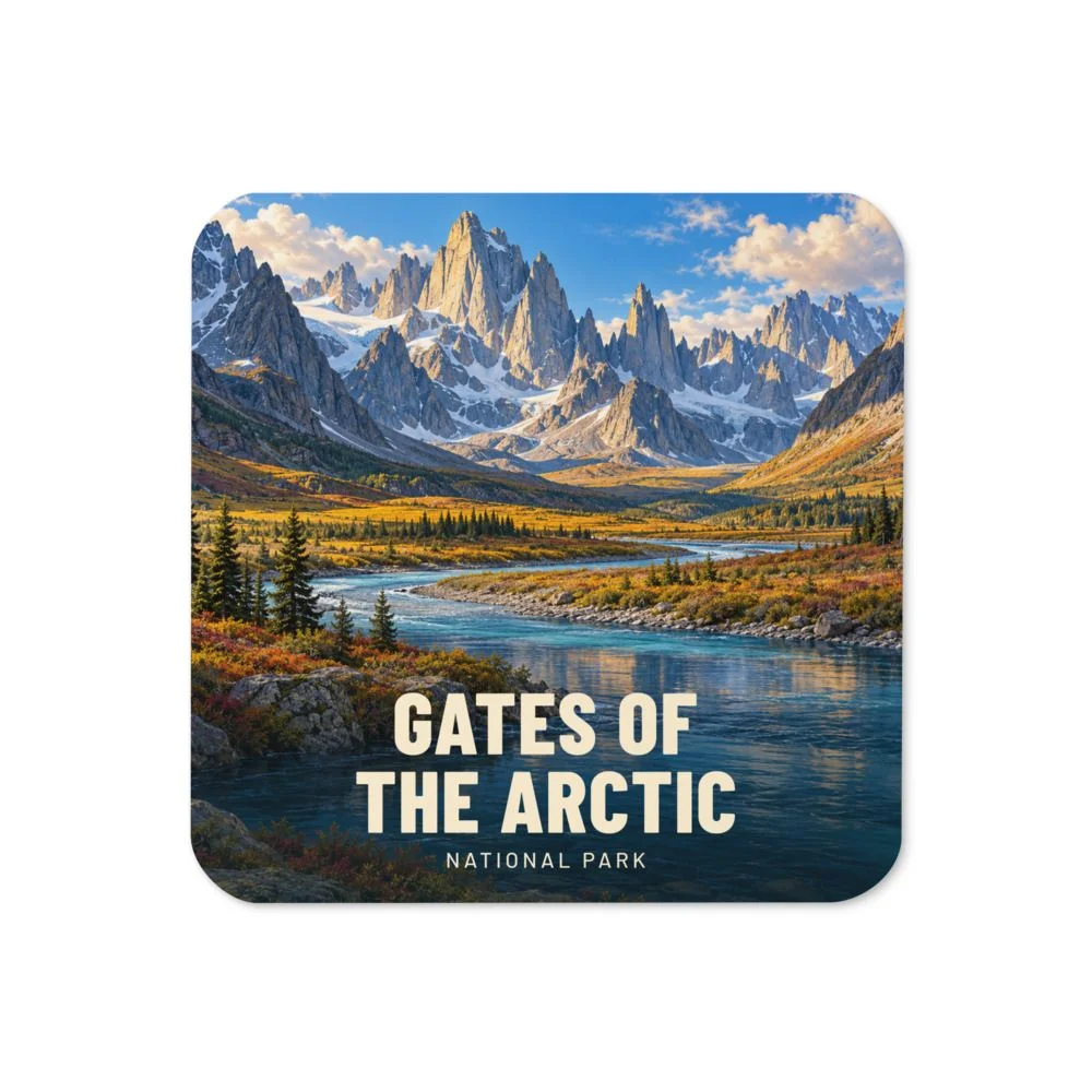 Gates of the Arctic travel artwork on a coaster