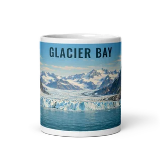 Glacier Bay travel artwork on a ceramic mug, 11 oz