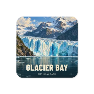 Glacier Bay travel artwork on a coaster
