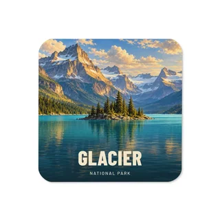 Glacier travel artwork on a coaster