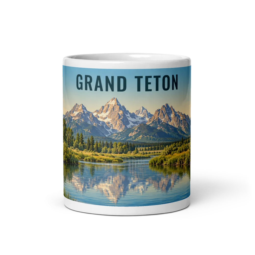 Grand Teton travel artwork on a ceramic mug, 11 oz