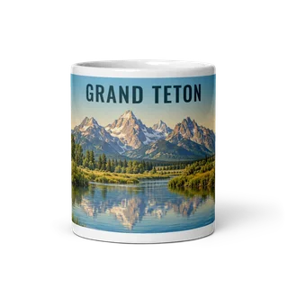 Grand Teton travel artwork on a ceramic mug, 11 oz