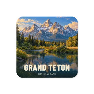Grand Teton travel artwork on a coaster