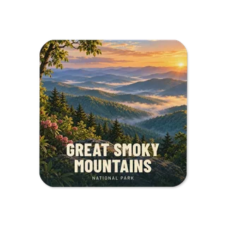 Great Smoky Mountains travel artwork on a coaster