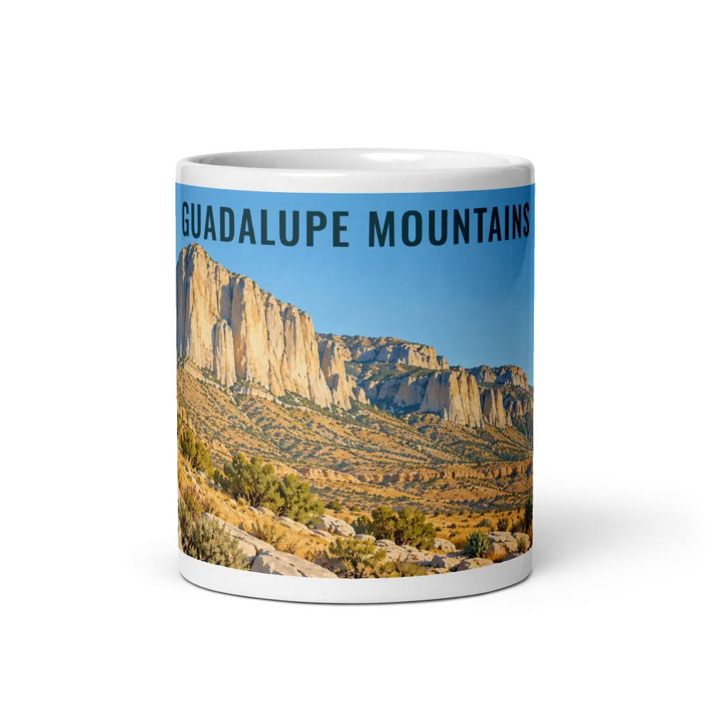 Guadalupe Mountains travel artwork on a ceramic mug, 11 oz