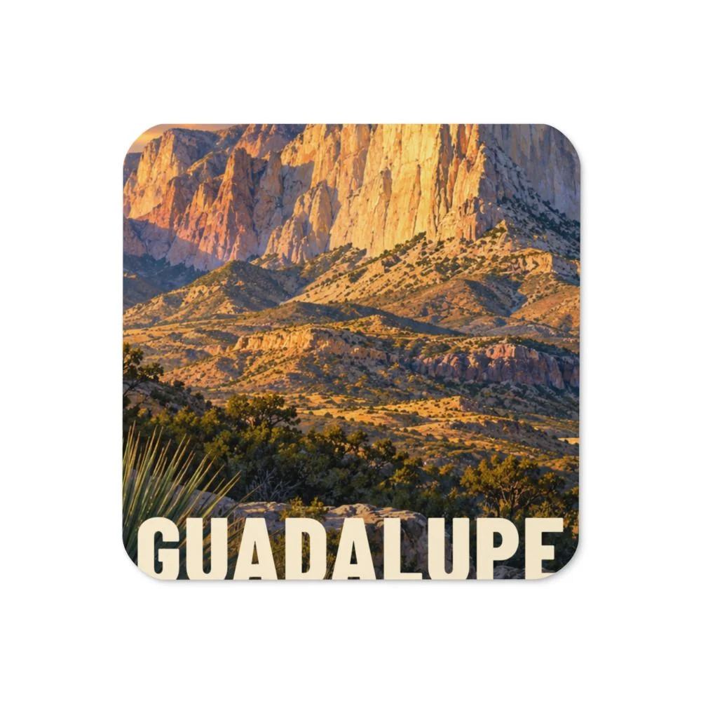 Guadalupe Mountains travel artwork on a coaster