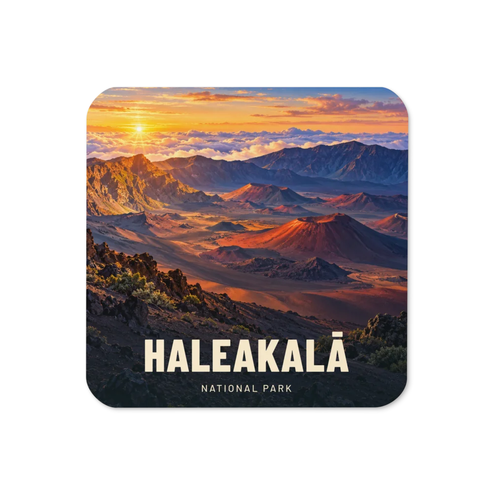 Haleakalā travel artwork on a coaster