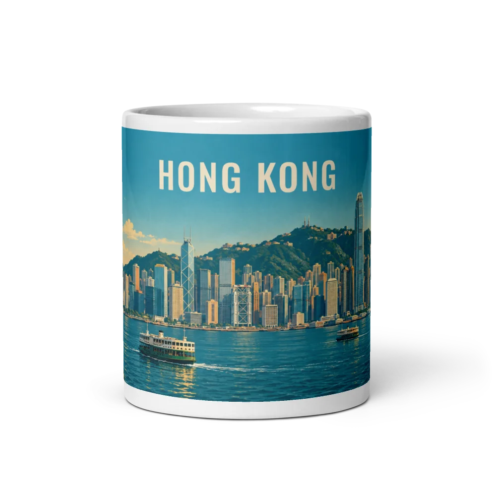 Hong Kong travel artwork on a ceramic mug, 11 oz