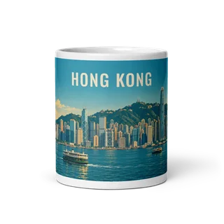 Hong Kong travel artwork on a ceramic mug, 11 oz
