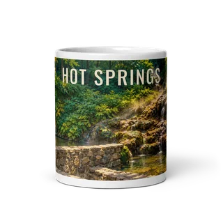 Hot Springs travel artwork on a ceramic mug, 11 oz