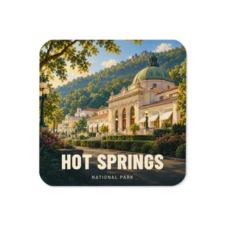 Hot Springs travel artwork on a coaster