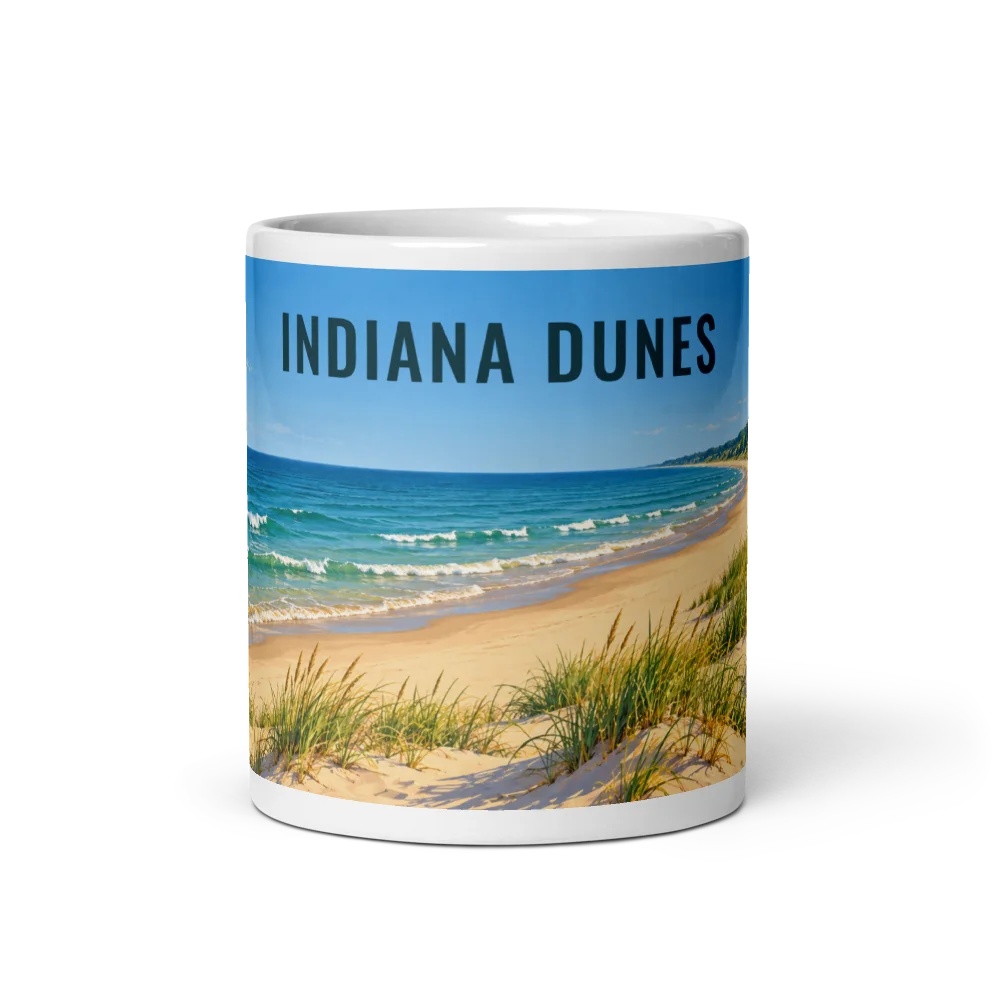 Indiana Dunes travel artwork on a ceramic mug, 11 oz