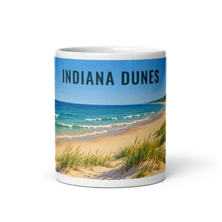 Indiana Dunes travel artwork on a ceramic mug, 11 oz