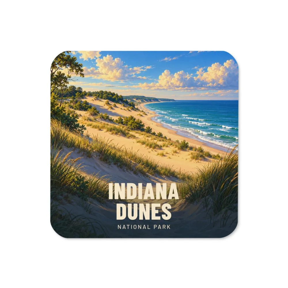 Indiana Dunes travel artwork on a coaster