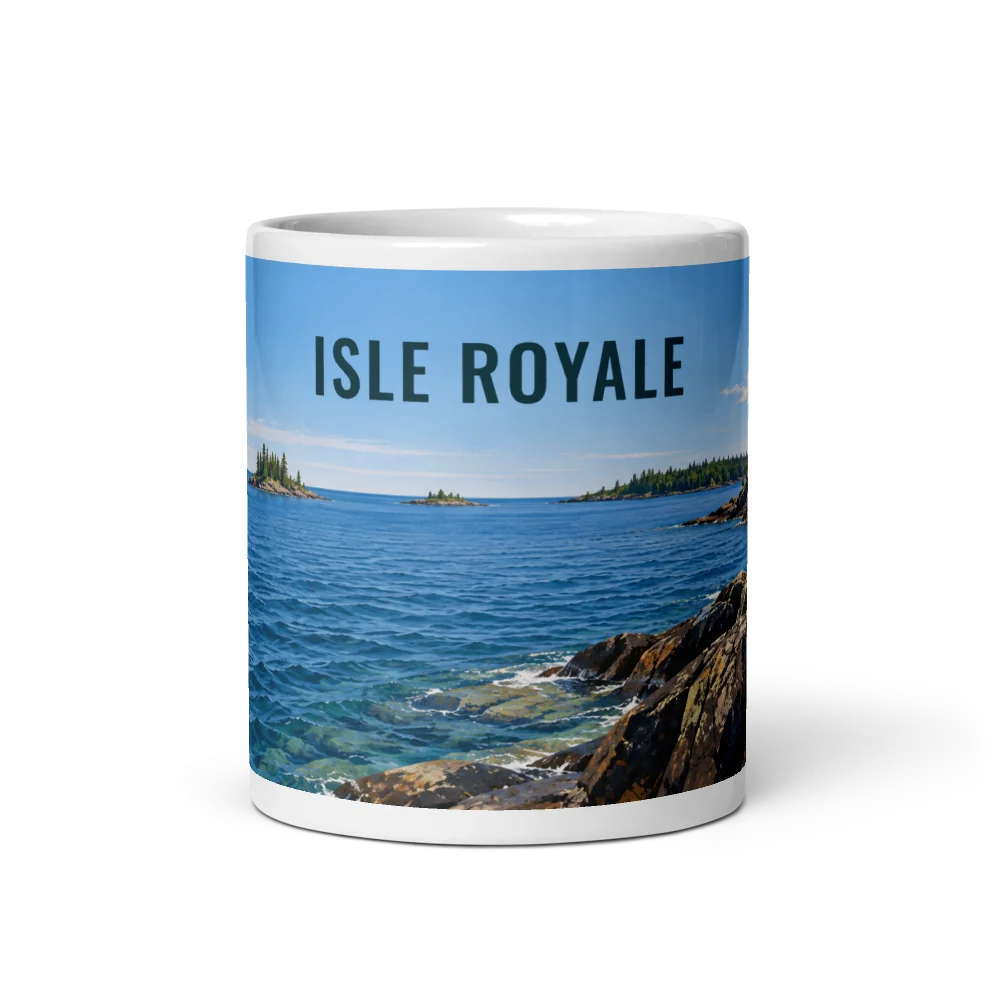 Isle Royale travel artwork on a ceramic mug, 11 oz