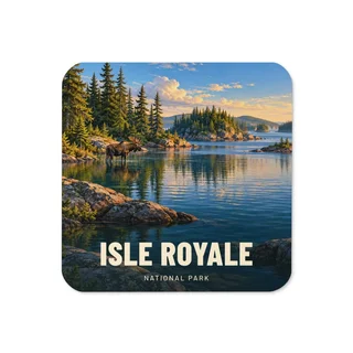 Isle Royale travel artwork on a coaster