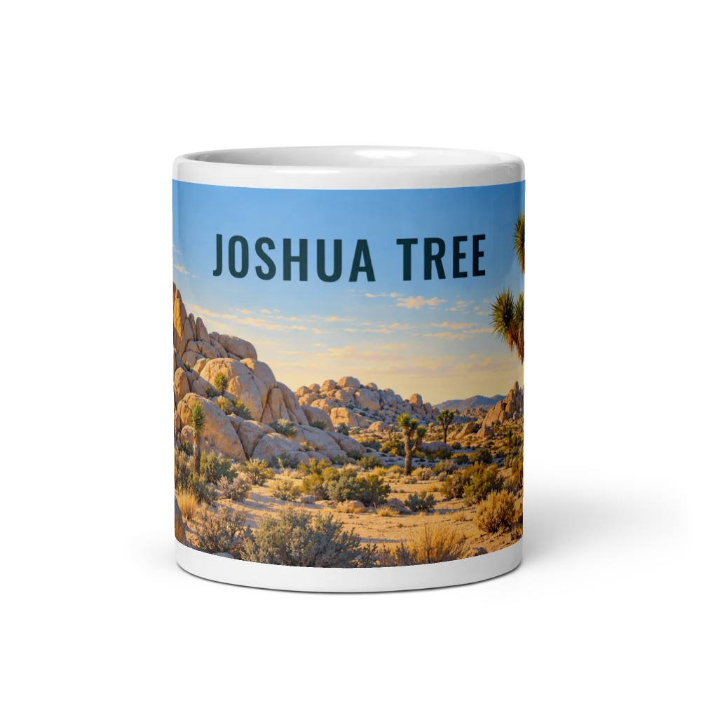 Joshua Tree travel artwork on a ceramic mug, 11 oz