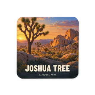 Joshua Tree travel artwork on a coaster