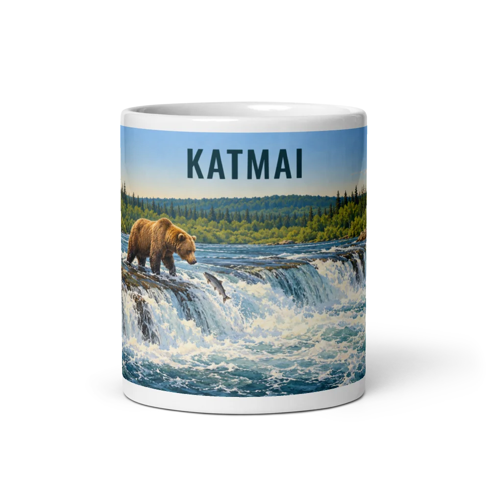 Katmai travel artwork on a ceramic mug, 11 oz