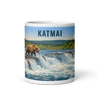 Katmai travel artwork on a ceramic mug, 11 oz