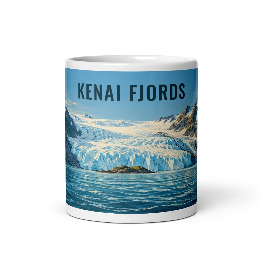 Kenai Fjords travel artwork on a ceramic mug, 11 oz
