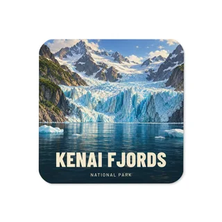 Kenai Fjords travel artwork on a coaster