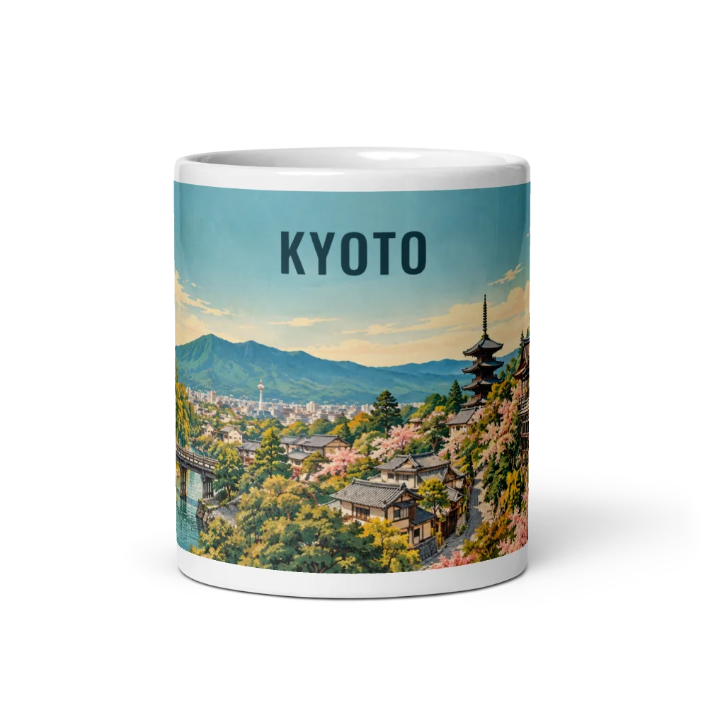 Kyoto travel artwork on a ceramic mug, 11 oz