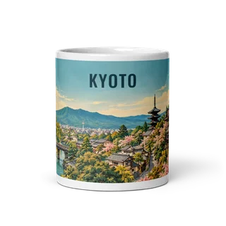 Kyoto travel artwork on a ceramic mug, 11 oz